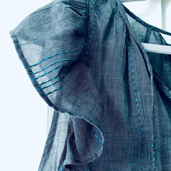 Lucky Brand denim blue ruffle sleeve top - Picture 5 of 8